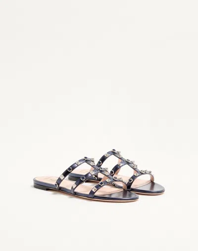 Valentino Rockstud Slide Sandal In Laminated Nappa With Cabochon In Multi