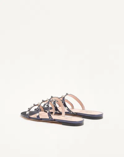 Valentino Rockstud Slide Sandal In Laminated Nappa With Cabochon In Multi