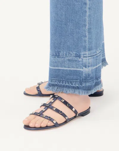 Valentino Rockstud Slide Sandal In Laminated Nappa With Cabochon In Multi