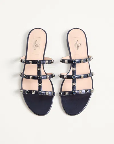 Valentino Rockstud Slide Sandal In Laminated Nappa With Cabochon In Multi
