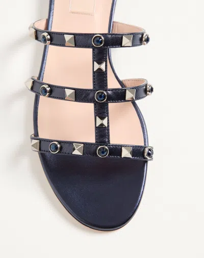Valentino Rockstud Slide Sandal In Laminated Nappa With Cabochon In Multi