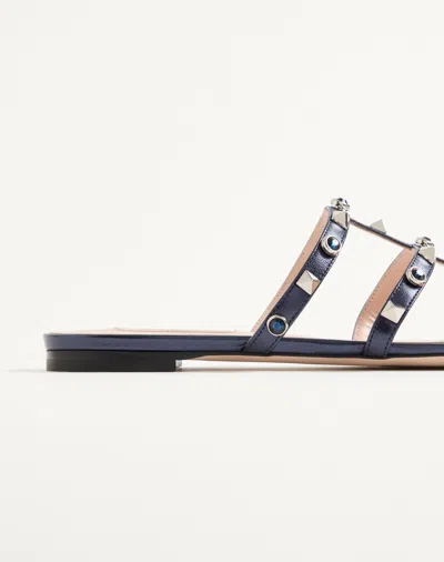 Valentino Rockstud Slide Sandal In Laminated Nappa With Cabochon In Multi
