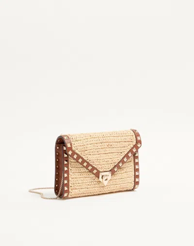 Valentino Garavani Mini Rockstud Raffia Crochet Shoulder Bag In Brown