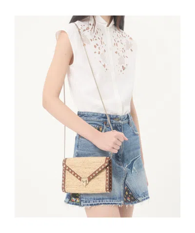 Valentino Garavani Mini Rockstud Raffia Crochet Shoulder Bag In Brown