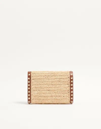 Valentino Garavani Mini Rockstud Raffia Crochet Shoulder Bag In Brown