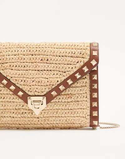 Valentino Garavani Mini Rockstud Raffia Crochet Shoulder Bag In Brown