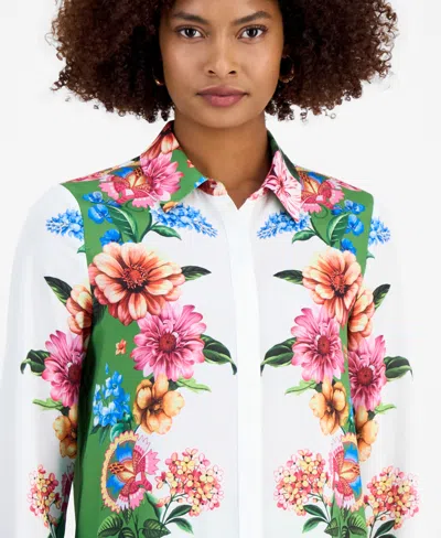 T Tahari Button Down Printed Blouse In Multi