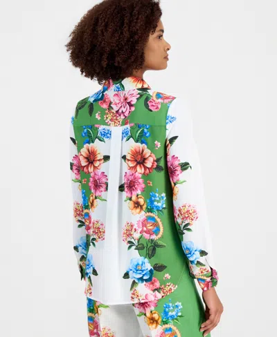 T Tahari Button Down Printed Blouse In Multi