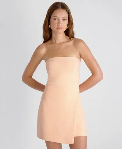 French Connection Whisper Strapless Slit Mini Dress In Neutral