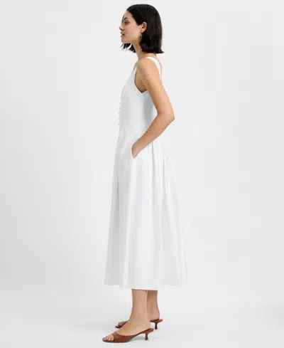 French Connection Pleated Sleeveless Sateen Midi Dress In White