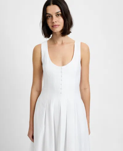 French Connection Pleated Sleeveless Sateen Midi Dress In White