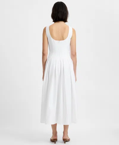 French Connection Pleated Sleeveless Sateen Midi Dress In White