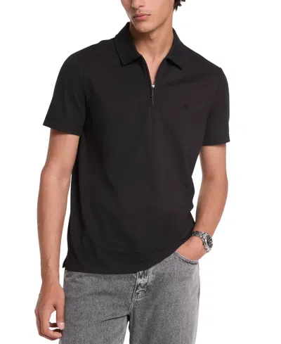 Michael Kors Sleek Pique Zip Polo Shirt In Black