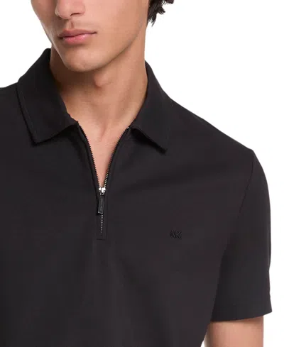 Michael Kors Sleek Pique Zip Polo Shirt In Black