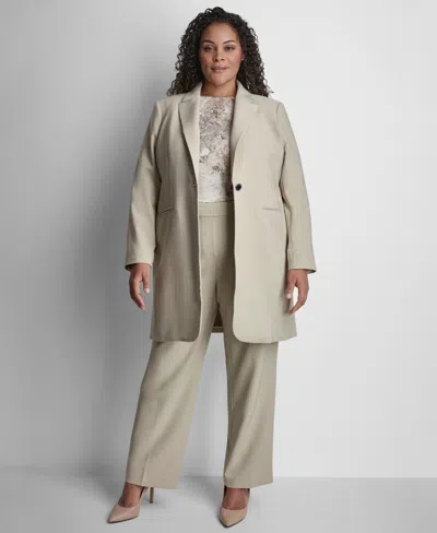 Dkny Plus Size Notch Collar Buttoned Jacket In Neutral