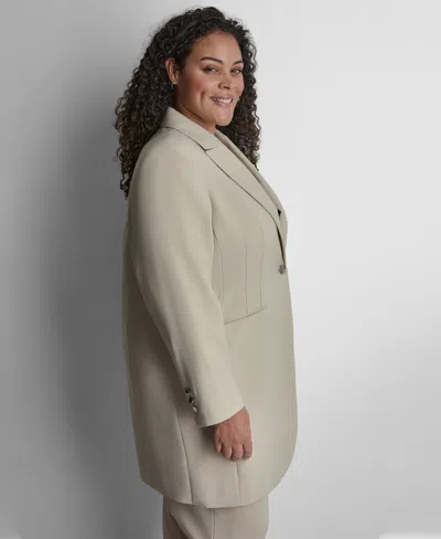 Dkny Plus Size Notch Collar Buttoned Jacket In Neutral