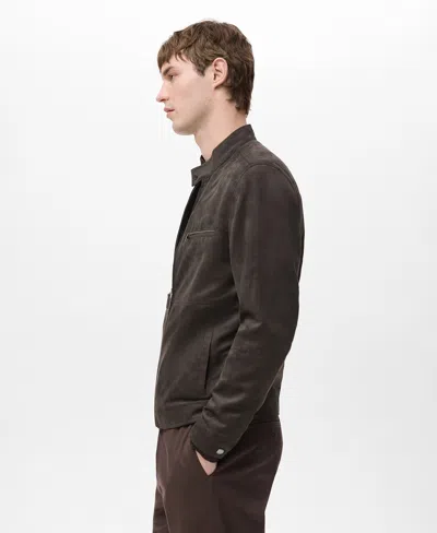 Mango Suede-effect Biker Jacket Brown In Brown