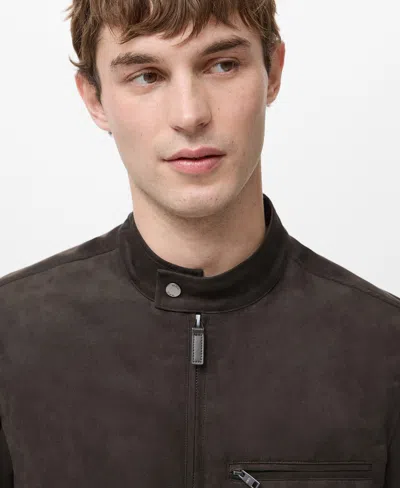 Mango Suede-effect Biker Jacket Brown In Brown
