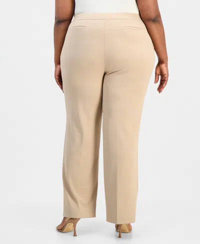 Anne Klein Essentials Plus Size Straight-leg Pull-on Pants In Brown