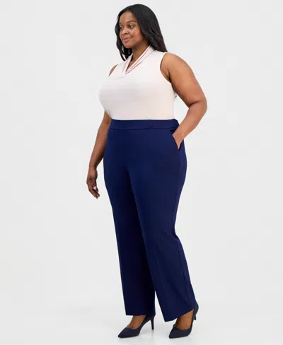 Anne Klein Essentials Plus Size Straight-leg Pull-on Pants In Gray