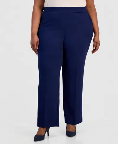 Anne Klein Essentials Plus Size Straight-leg Pull-on Pants In Gray