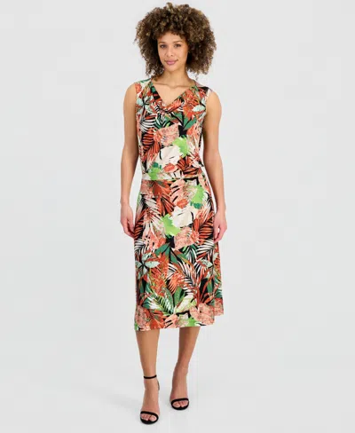 Kasper Tropical Print Pull-on Midi Skirt In Multi