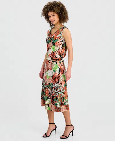 Kasper Tropical Print Pull-on Midi Skirt In Multi