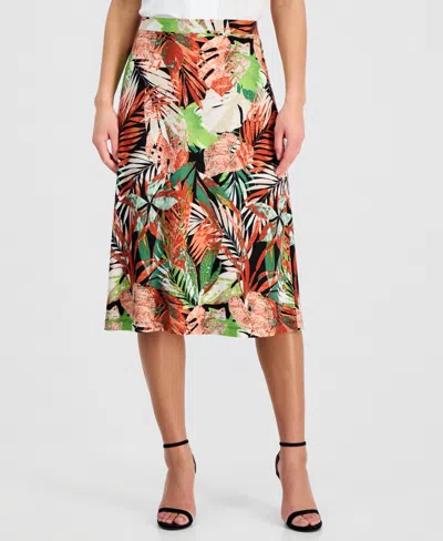 Kasper Tropical Print Pull-on Midi Skirt In Multi