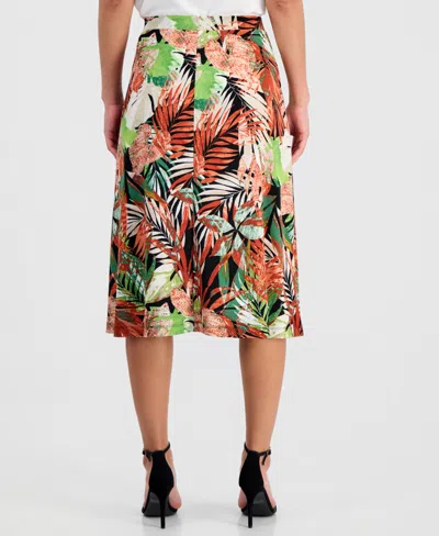 Kasper Tropical Print Pull-on Midi Skirt In Multi
