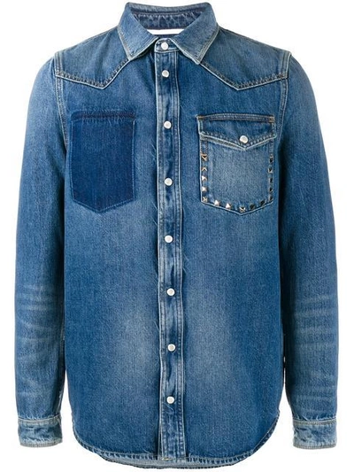 Valentino Rockstud Untitled Denim Shirt Man Blue  50