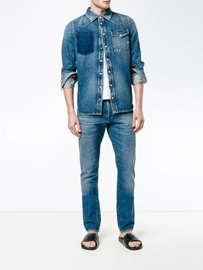 Shop Valentino Distressed Denim Shirt In Blue