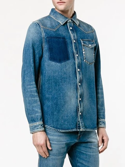 Shop Valentino Distressed Denim Shirt In Blue