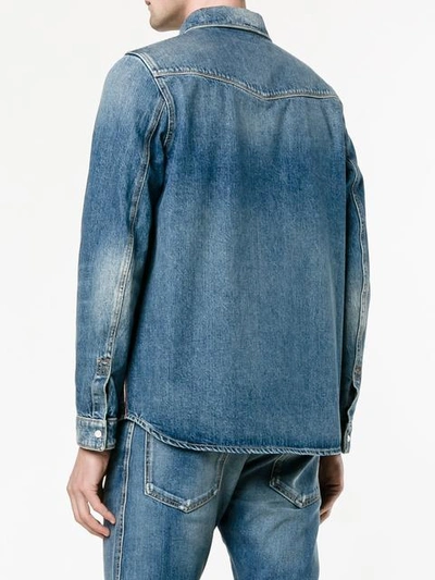 Shop Valentino Distressed Denim Shirt In Blue