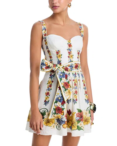 Farm Rio Palm Tree Beach Printed Linen-blend Mini Dress In Multi