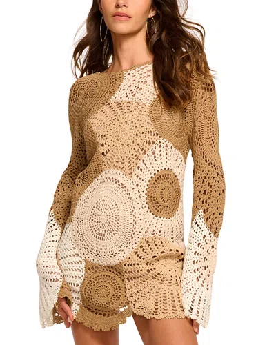 Ramy Brook Carina Crochet Colorblock Minidress In Ssmcb In Brown