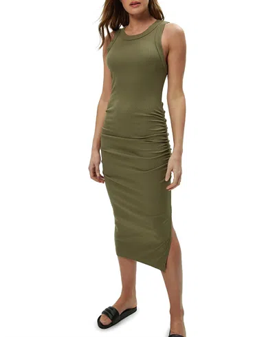 Michael Stars Wren Side Slit Sleeveless Body-con Midi Dress In Green