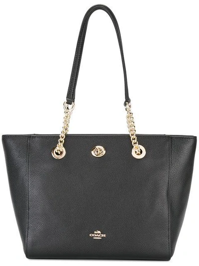 Shop Coach Turnlock Chain Tote In Black