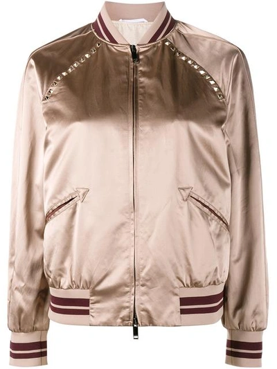 Shop Valentino Rockstud Bomber Jacket In Pink