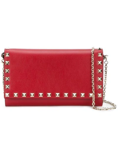 Shop Valentino Rockstud Chain Wallet In Red