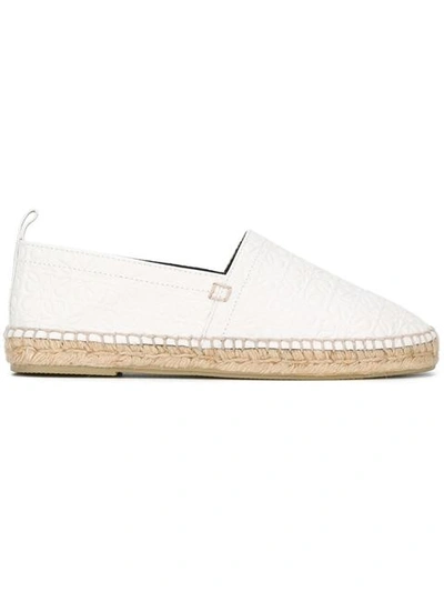 Loewe White Logo Embossed Leather Espadrilles