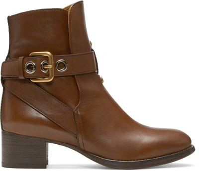 Chloé Embellished Leather Ankle Boots In Brown