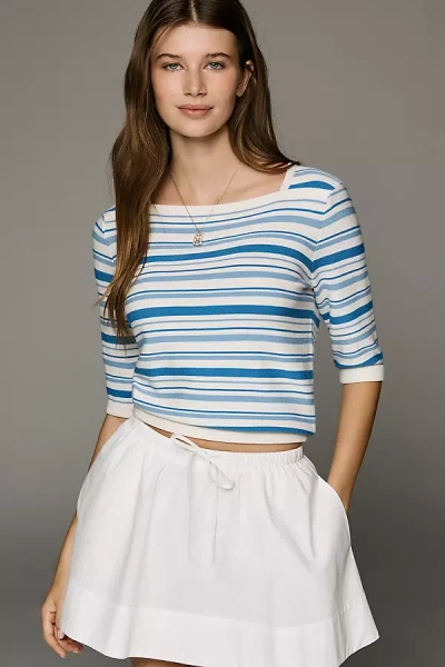 Derek Lam 10 Crosby Andora Striped Boatneck Sweater In Blue