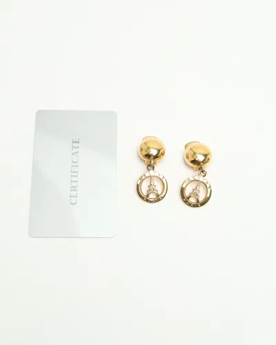 Celine Céline Eiffel Tower Dangling Clip-on Earrings In Pattern