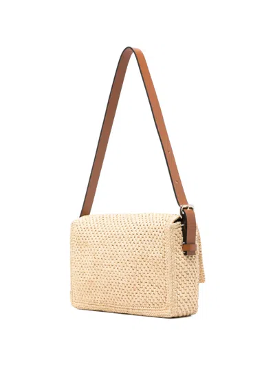 Manebi Shoulder Bag Woven Texture Adjustable Strap In Neutral