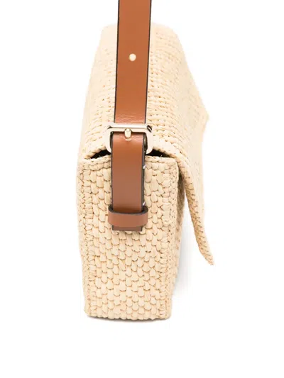 Manebi Shoulder Bag Woven Texture Adjustable Strap In Neutral