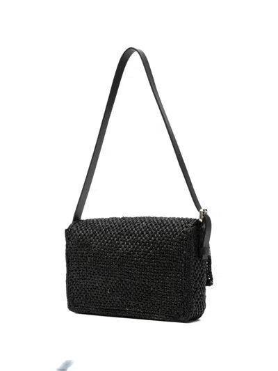 Manebi Shoulder Bag Adjustable Strap Woven Texture In Black