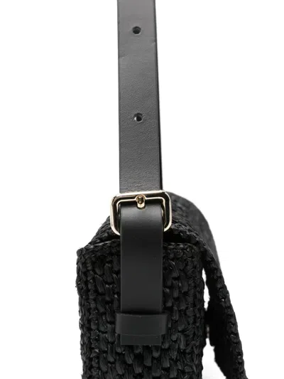 Manebi Shoulder Bag Adjustable Strap Woven Texture In Black