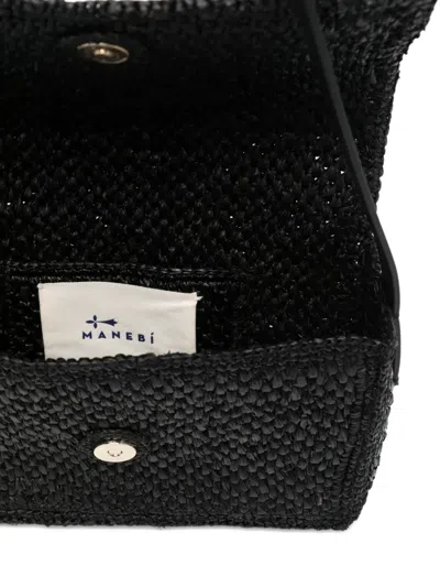 Manebi Shoulder Bag Adjustable Strap Woven Texture In Black