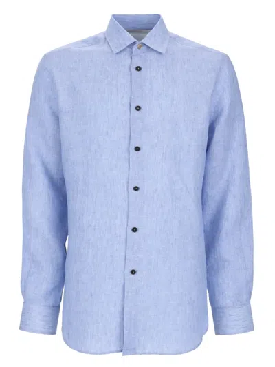 Paul Smith Tailored Fit Linen Classic Shirt In Blue