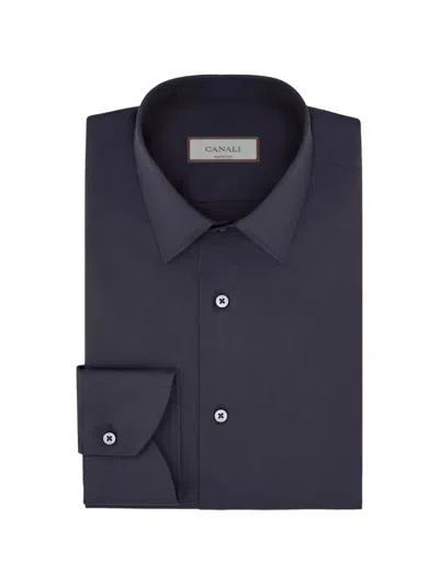 Canali Regular Fit Shirt In Navy Blue Stretch Cotton